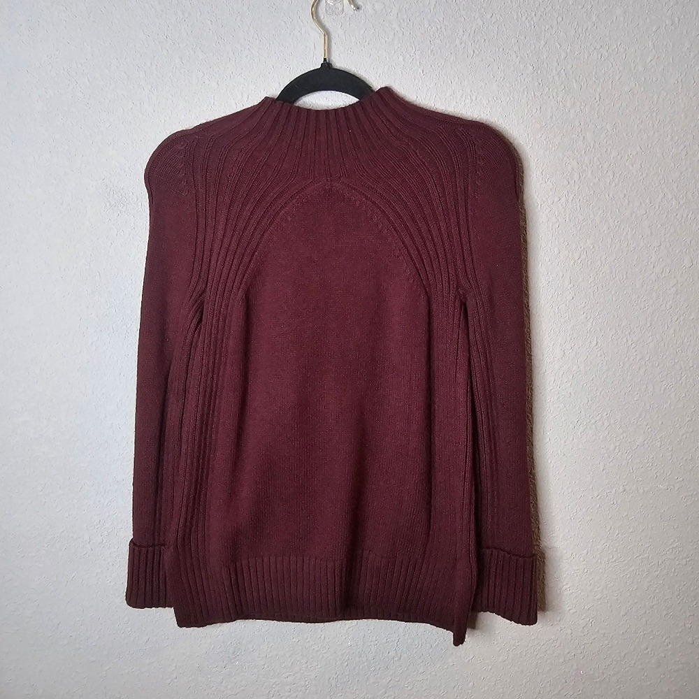 Talbots Petite Burgundy Mock Neck Ribbed Yoke Pullover Sweater Wine Size P - Picture 7 of 9